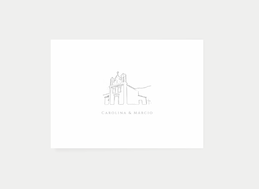 Ilustração Tracejada do Local do Casamento + Arte de Convite